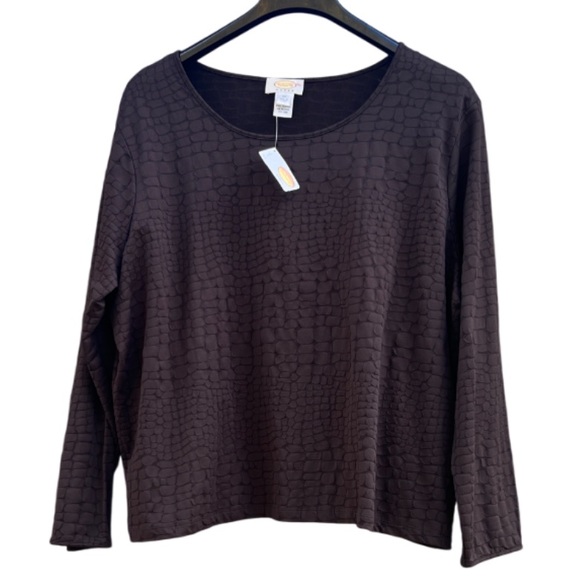 Talbots Tops - NWT Talbots Woman Long Sleeve Brown Raised Textured Geometric Square Print Top